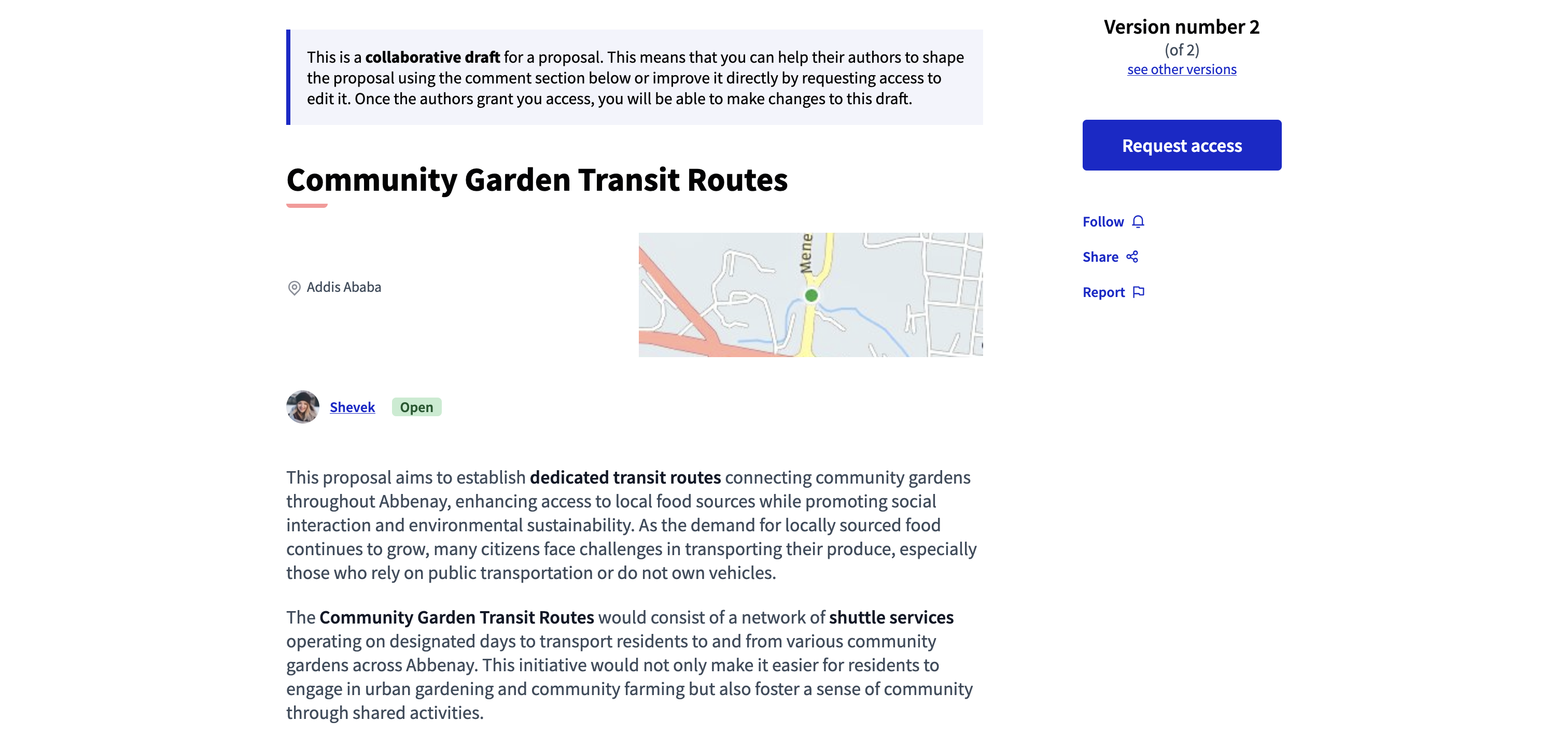 Collaborative draft with request access button