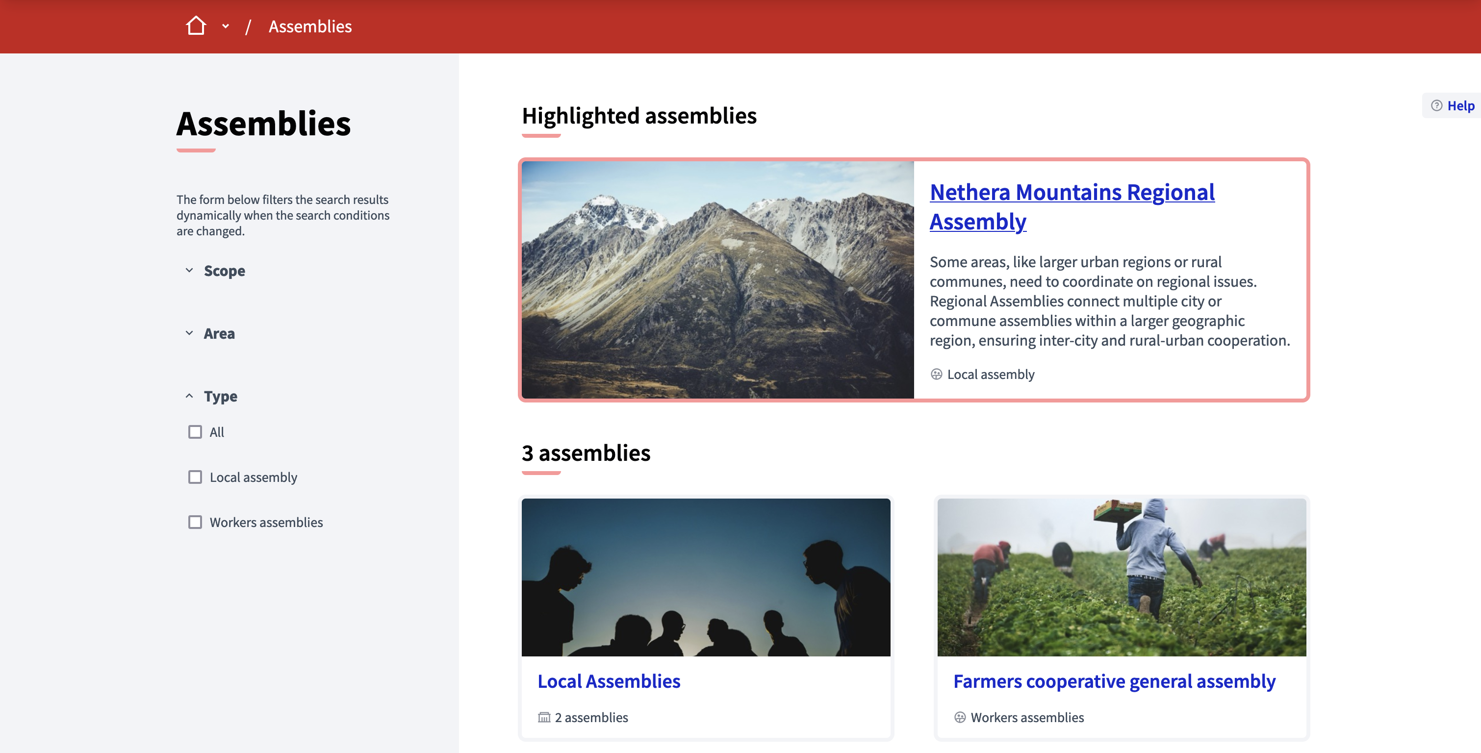 Assemblies types filter in the assemblies index