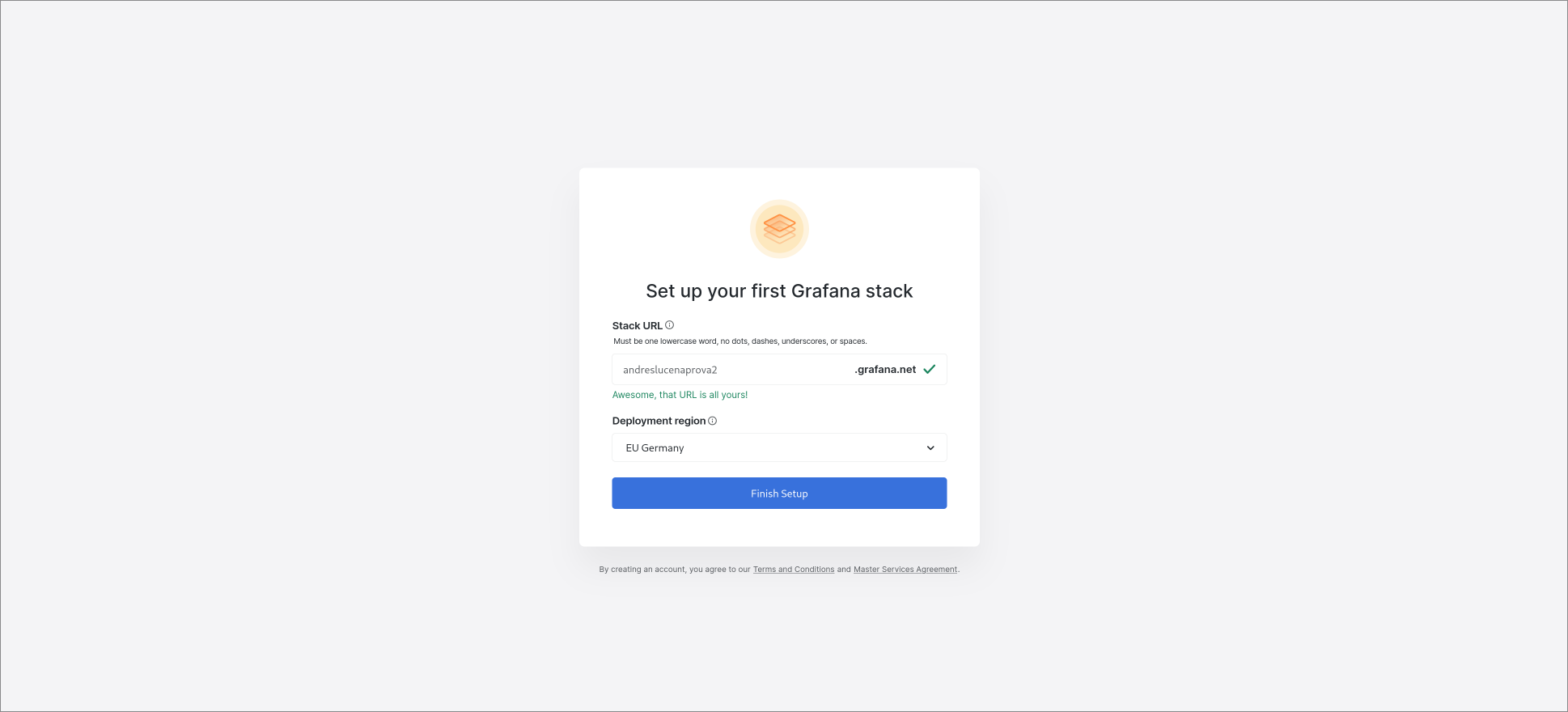 Create an account form - setup step