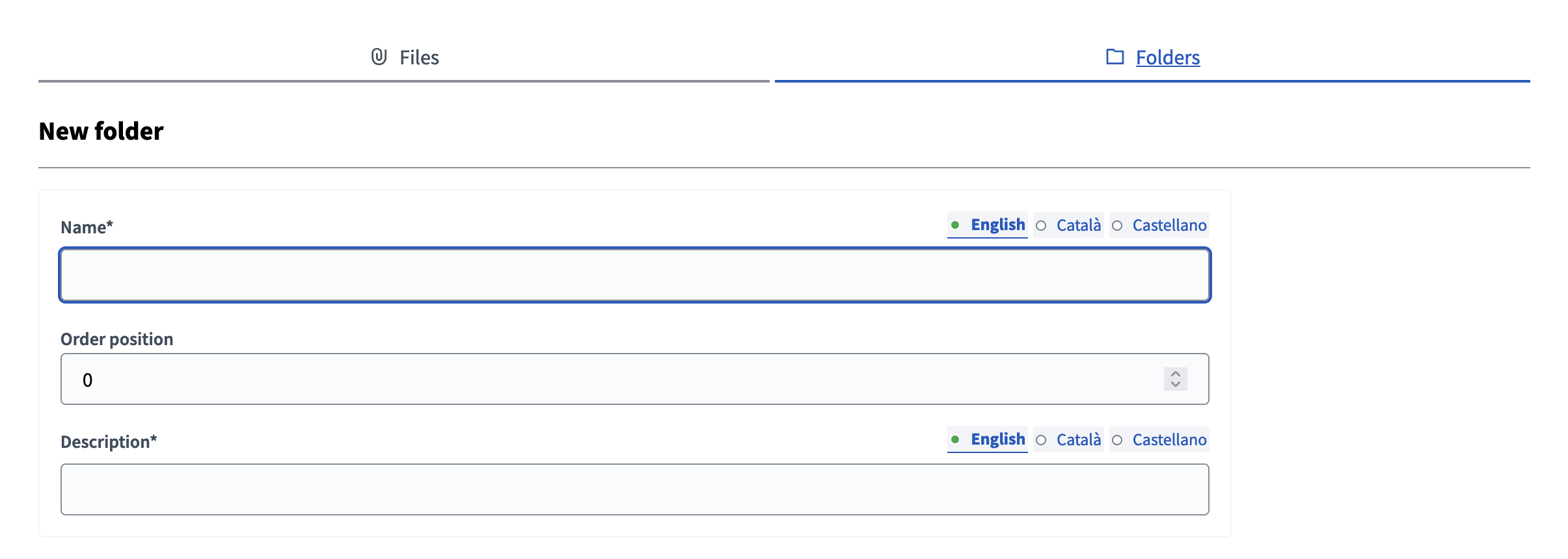 Crear una nueva carpeta para el formulario de adjuntos