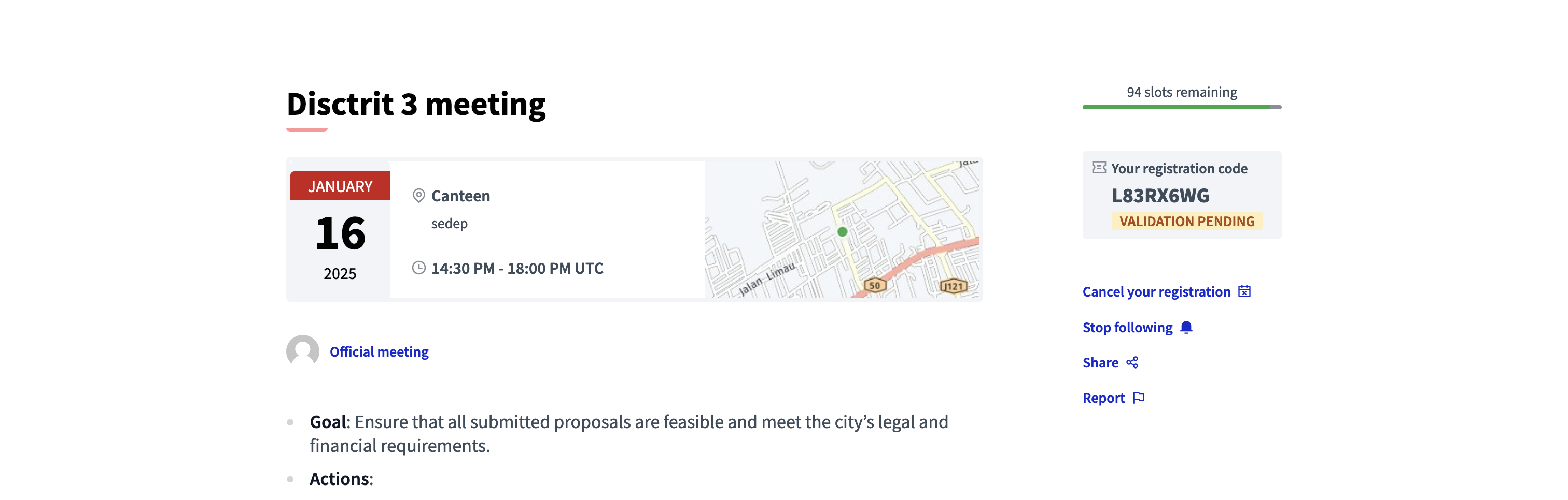 Code d’enregistrement dans une interface de réunion