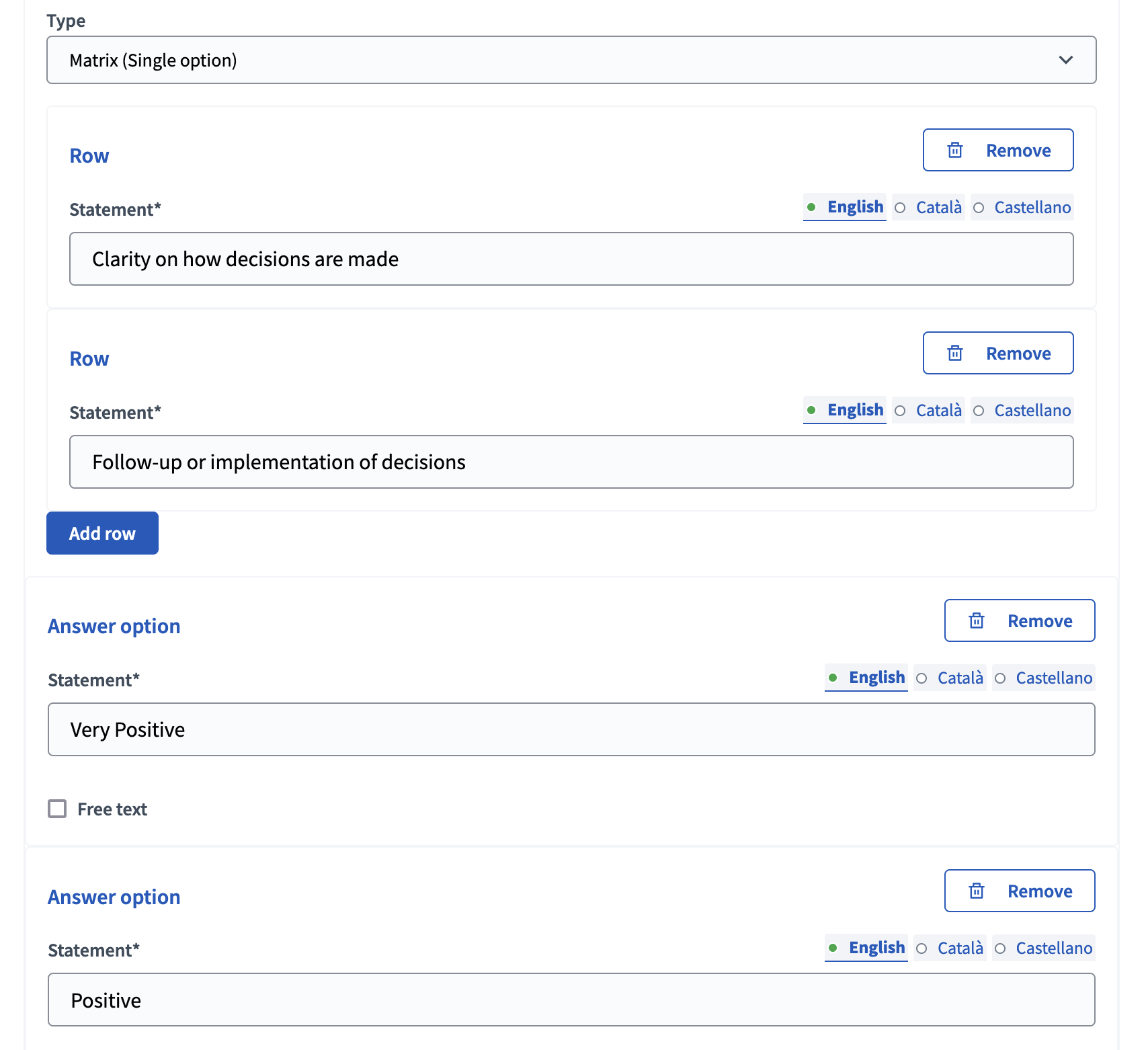Type de matrice (Single option) - backend