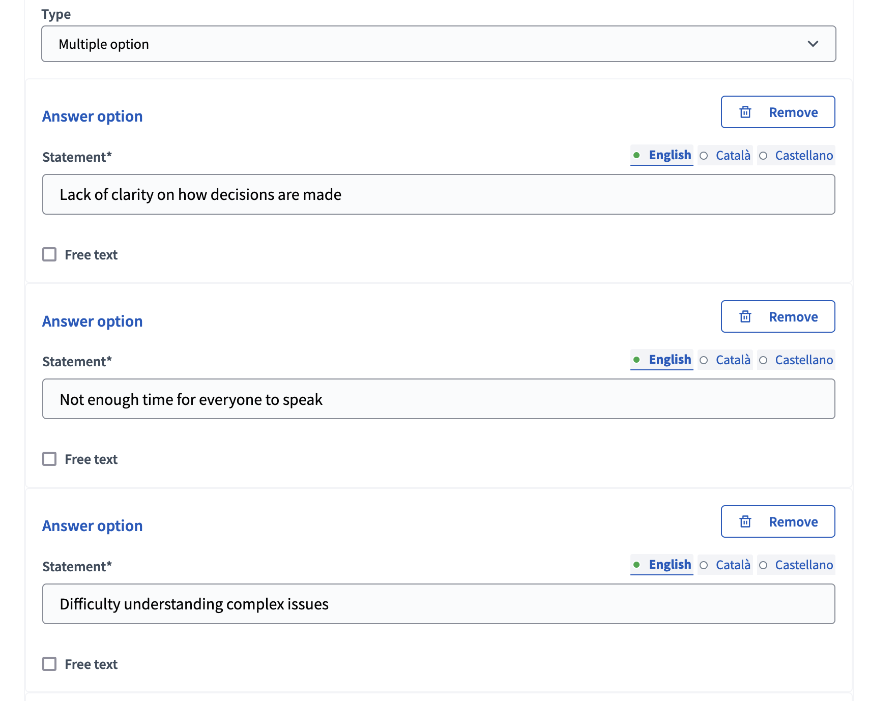 Type d’option multiple - backend