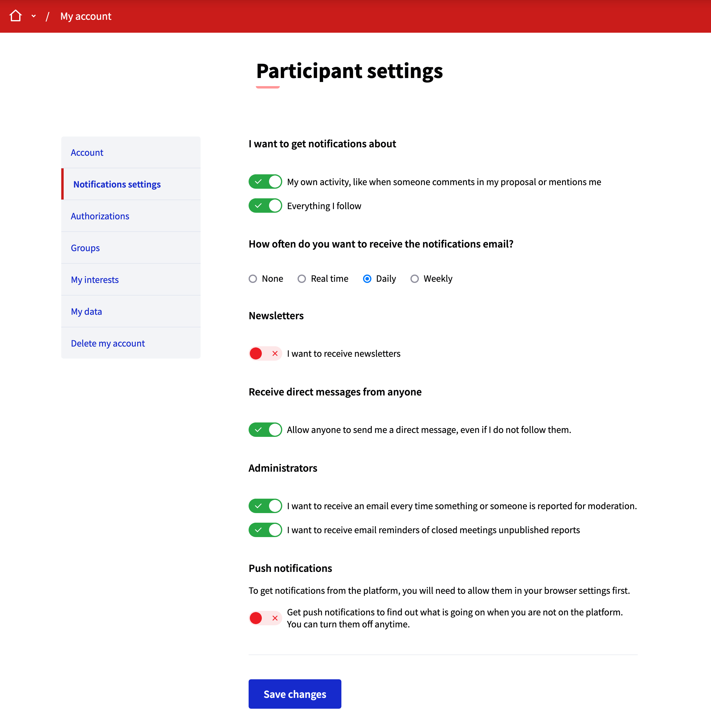 Paramètres des notifications