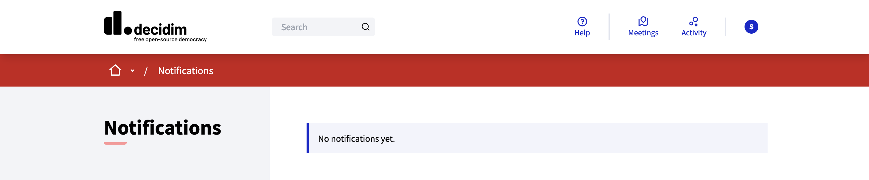 Exemple de page de notifications quand il n’y a pas de notifications