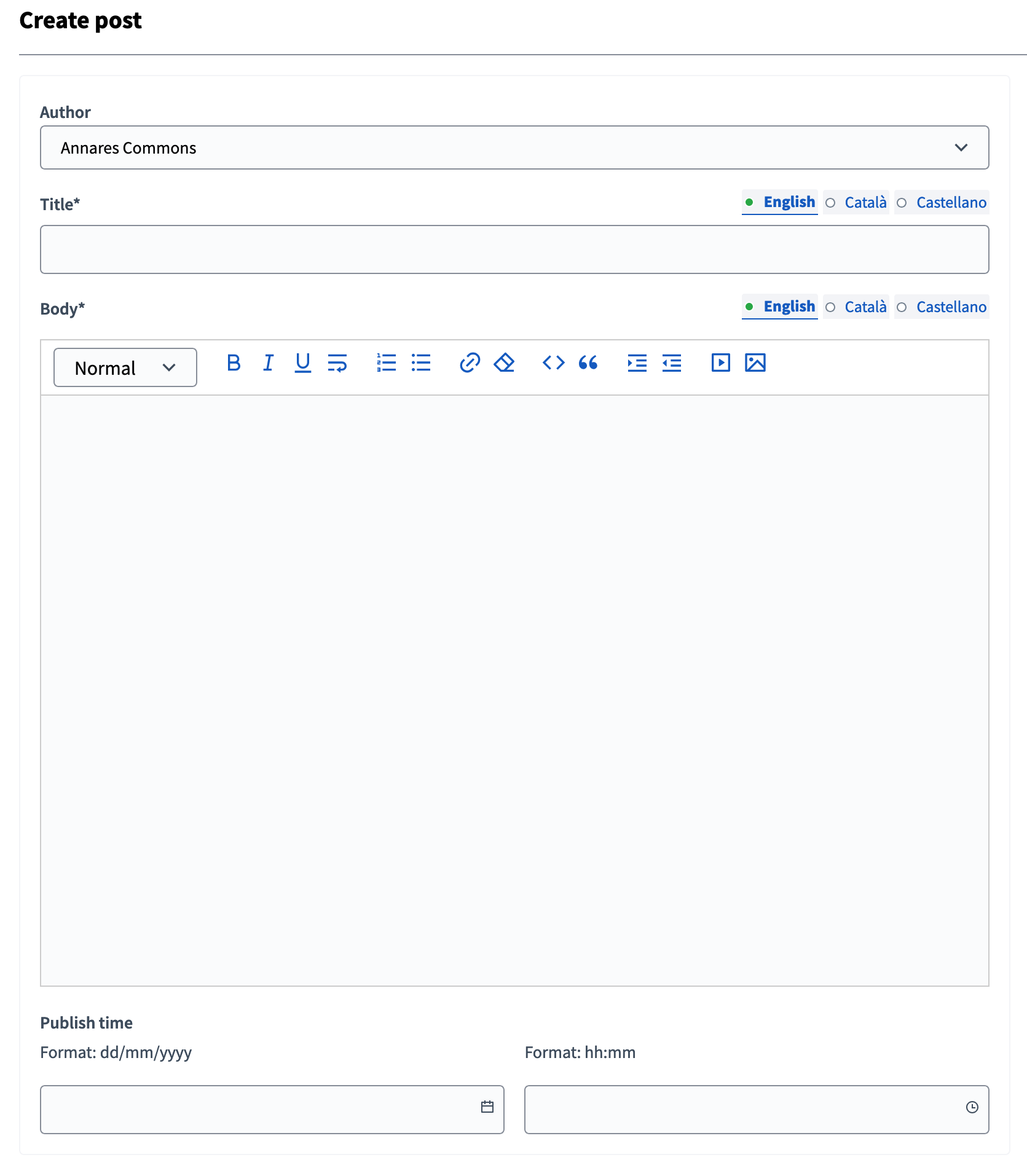 Novo formulário de postagem